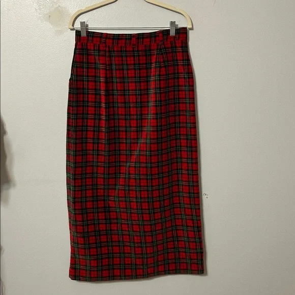 Eagle’s Eye Vintage Red Green Plaid Button Front Midi Skirt Size 10 - Picture 4 of 4